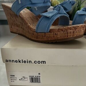 Anne Klein Blue Wedge Sandals with Cork Sole